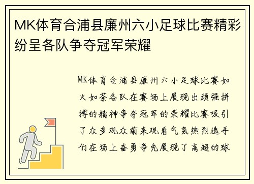 MK体育合浦县廉州六小足球比赛精彩纷呈各队争夺冠军荣耀